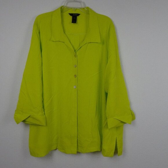 Ali Miles Tunic Top Women's Plus Size 3X Yellow Green Bright Button Front - Picture 1 of 9